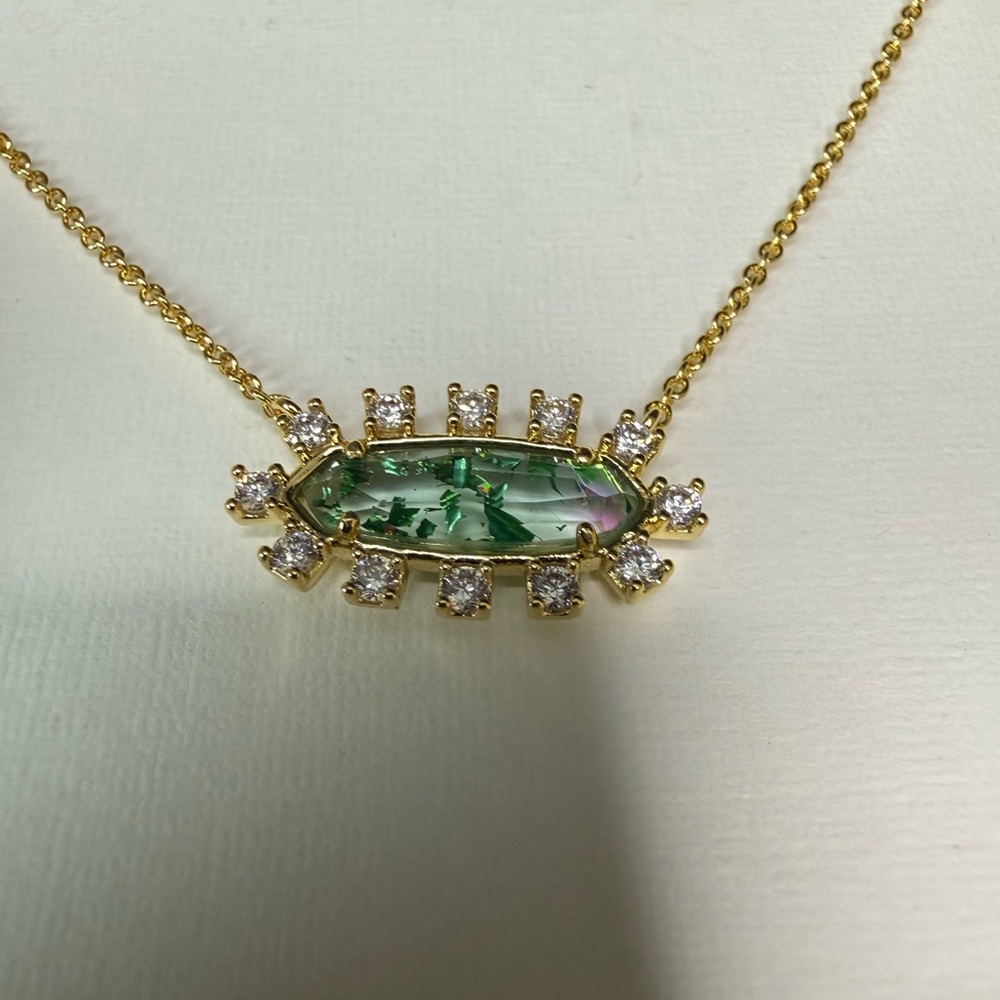Kendra Scott Gold Necklace w/ Colored Stone Accented Crystal Frame “Eva Framed” - Picture 3 of 7